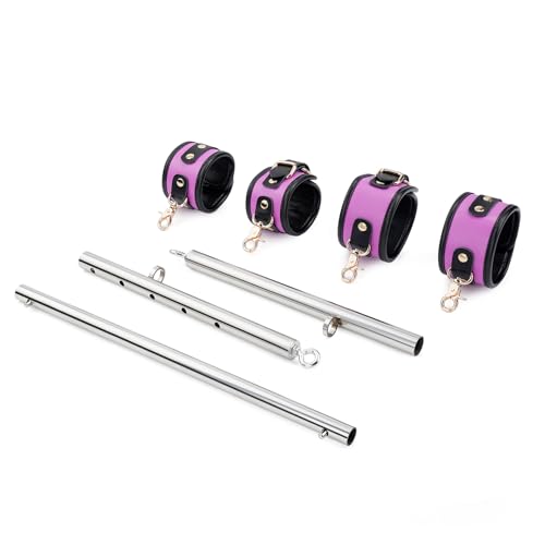 Spreader Bar Heavy Duty Stainless Steel Expandable Bar Home Gym with 4pcs Furry Crocodile Adjustable Strap,Sports Aid Training Pilates Aid Kit,Indoor Yoga Set - style: Silver+Purple PU Kit