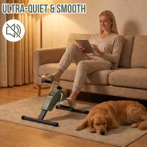 Under Desk Bike Pedal Exerciser for Leg & Arm | Foldable Mini Exercise Bike with LCD Display for Home & Office - color: GREEN