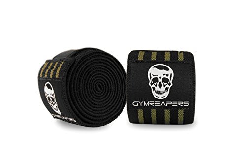 Gymreapers Knee Wraps for Squats and Powerlifting 72 Inch Compression Wraps with Strap for Men & Women Weightlifting Support - color: Military Green