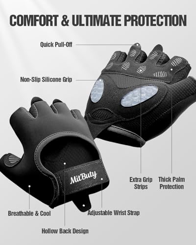 Workout Gloves for Men & Women – Fingerless Gym Gloves for Weight Lifting, Crossfit, Fitness, Exercise & Training with Silicone Grip Dots for Secure Hold & Palm Padding Protection - color: Black, size: Medium: 7.1–7.7"