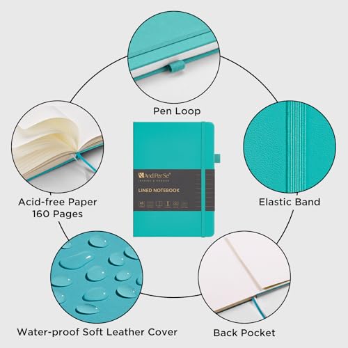 &And Per Se Lined Notebooks 3-Pack Gift Set, A5 Hardcover Journals, 160 Pages 100gsm Thick Paper, 3 Assorted Colors (Red, Turquoise & Lime Green) - color: Red,Turquoise&Lime Green, style: 3 Pack-Lined