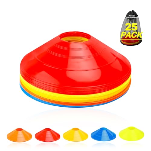 Ashsajkd(Set of 25/50/100 - Agility Soccer Cones with Carry Bag and for ， Football Cones for TrainingFootball, Basketball, Coaching, Agility Cones for Indoor and Outdoor Games - color: E-25 Pack multicolor