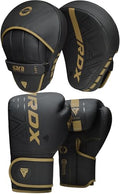 RDX Boxing Pads and Gloves Set, Maya Hide Leather Kara Hook and Jab Curved Focus Mitts with Punching Gloves for MMA, Muay Thai, Kickboxing Coaching, Martial Arts - color: Golden, size: 16OZ