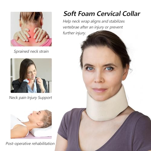 Soft Foam Neck Brace Universal Cervical Collar, Adjustable Neck Support Brace for Sleeping - Relieves Neck Pain and Spine Pressure, Neck Collar After Whiplash or Injury (3" Depth Collar, L) - size: Large, style: White, 3" Depth
