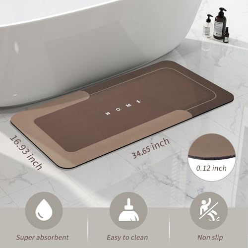 Housego Absorbent Bath Mat, Quick Dry Bath Rug, 16.93x34.65, Brown | Absorbent Bath Mat Magic Rug; Quick Drying Magic Bath Mat Non-Slip Floor Rug Rubber Backed for Bathroom Kitchen Shower Sink - color: Brown, size: 1'5" x 2'11" (Rectangular)