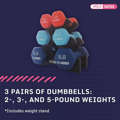 HolaHatha 1, 2 and 3 lb Neoprene Dumbbell Strength Training Weight Set with Rack - color: Blue/Red, size: 20 LB