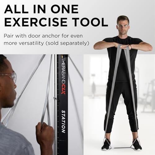 THERABAND CLX Resistance Band with Loops, 5 Feet, Silver, Super Heavy, Non-Latex, Elastic Band for Exercise, Mobility & Rehab, Stretching, Home Workouts, Color-Coded for Easy Resistance Levels - color: Level 6 / Super Heavy - Silver