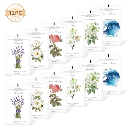 MYARO 12 Pack Assorted Floral Scented Sachets - Lavender, Rose, Jasmine, Ocean, Gardenia & Lily | Drawer, Closet & Car Air Freshener Bags | Multi-Scent Home Fragrance Gift Set - color: Floral 6 Scent