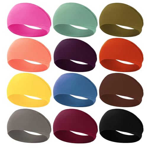 RITOPER Workout Wide Headbands for Women Non Slip, Super Soft Yoga Running Exercise Head Bands, Elastic Sweat Band Hair Bands for Women's Hair, Womens Solid Headband Hair Wrap - color: momao-12-solid