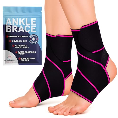 Dr. Arthritis Essentials Ankle Brace Support, Stabilizing Wrap for Sprains, Tendonitis, Achilles Injuries, Running, Basketball, Fits Left & Right Foot (Pink 2 Pack) - size: Pink - 2 Pack