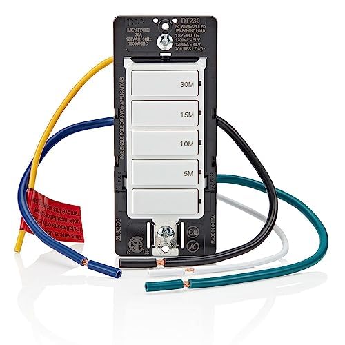 Leviton Countdown Switch for bathroom household lights, 5-10-15-30 min, Neutral Wire Required, 20A, 1HP/16A Fan/Motor, Single Pole, Multi-Way or Multi-Timer, DT230-1LW, White - style: 5-10-15-30 min, Neutral Wire Required