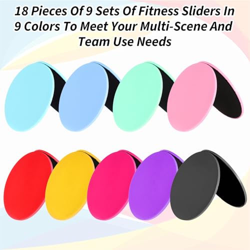 Lemecima 18 Pcs Core Sliders Bulk Pack - Dual Sided Exercise Sliders for Working Out on Gym Floors & Carpets - 9 Color Fitness Workout Discs for Core Strength Training
