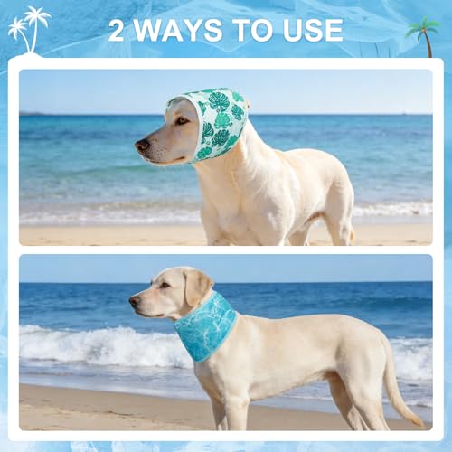 BEAUTYZOO Dog Cooling Bandana for Medium Large Dogs, 2 Pack Instant Cooling Bandanas Breathable Cooling Ice Towel Neck Wraps, Pattern Pet Scarf Keep Dogs Cool in Hot Summer,Leaf M - color: Leaf + Ripple Green, size: Medium(Neck Girth:13-19in)