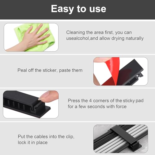 Cable Management Clips, 20Pcs Cord Organizers Wire Clips Cord Holder for TV PC Ethernet Cable Desk Home Office (Black) - color: Black