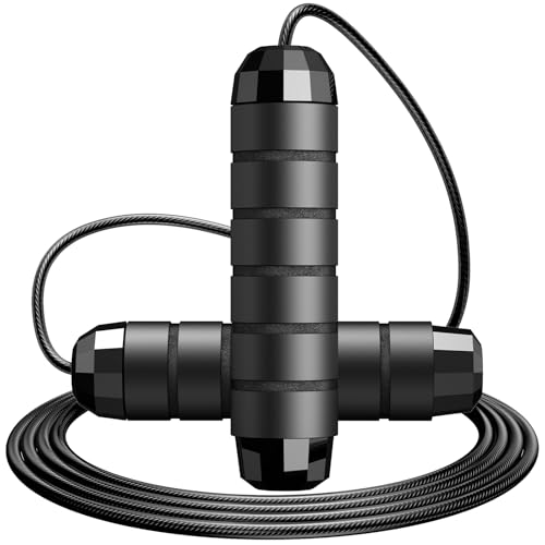 Jump Rope,Tangle-Free Rapid Speed Jump Rope with Ball Bearings for Men,Women and Kids,Adjustable Steel Skipping Rope with Ergonomic Foam Handles,A Ideal Equipment and Accessories for Workout,Fitness,Exercise,Home Gym,Slim Body - color: Black
