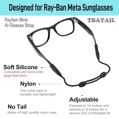 Glasses Strap for Ray-Ban Meta and Wide Frame Glasses –Adjustable Sunglasses Straps Cords for Men Women kids-Eye Glasses Holders Around Neck, Eyewear String Lanyard Retainer(3pcs 14in Black) - color: 3pcs Black