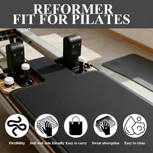 QCWN Non-Slip Pilates Reformer Mat Cover, 39" x 24" Pilates Machine Towel with Headrest Cutout, 0.8mm Sweat-Wicking Micro-Suede Foldable Mat for Female Pilates Enthusiast Exercise Matfor Pilate Training Yoga - color: Black
