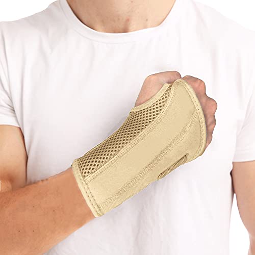NuCamper Wrist Brace Carpal Tunnel Right Left Hand for Men Women, Night Wrist Sleep Supports Splints Arm Stabilizer with Compression Sleeve Adjustable Straps,for Tendonitis Arthritis Pain Relief - size: Small/Medium (Pack of 1), style: Left Hand-Beige