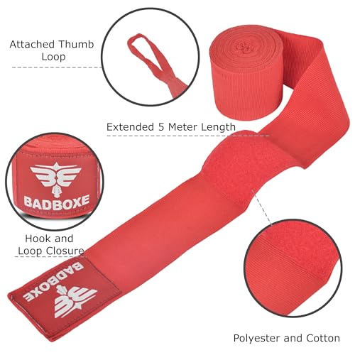 TWISTER FIGHT WEAR Boxing Hand Wraps 180" (4.5 Meter) – Premium Cotton-Polyester Blend with Thumb Loop and Hook & Loop Closure for Boxing, MMA, Muay Thai & Kickboxing - color: Red (1 Pair)