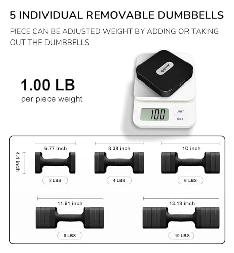 5-in-1 Adjustable Dumbbell Set for Women Men 10 lb Each | Dumbbells Set of 2, Free Weight Set at Home Gym, Locking/TPU Soft Handle for Exercise & Muscle Toning Weight Loss - color: Black