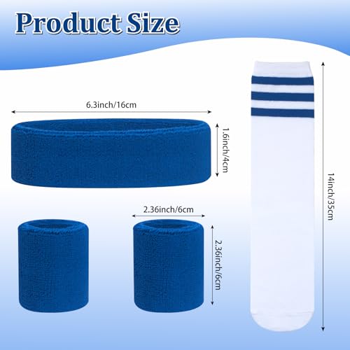 ONUPGO 5 Pieces Kids Sweatbands Soccer Socks Set - Sports Headband, Wristbands, Striped High Socks for Kids, Youth,Toddler & Baby - Football, Basketball, Running, Cycling, Tennis - color: Blue Striped White/Blue