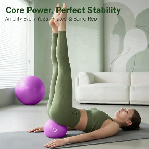 Slim Panda Pilates Ball, 9 Inch Small Exercise Ball, Anti Burst Mini Yoga Ball for Stability, Workout, Barre, Core Strength, Physical Therapy, Balance, Stretching - color: Purple