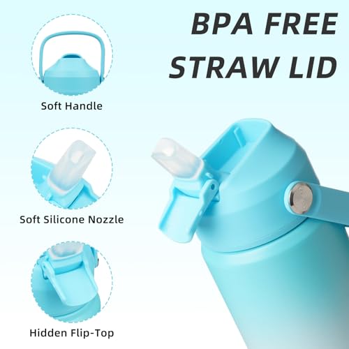 BJPKPK Insulated Water Bottle with Straw Lid, 12oz Thermo Water Bottles, Flex Handle & Non-slip Boot, BPA Free Leak Proof Stainless Steel Metal Thermo, Tumblers, Cups, Sea Salt - color: Sea Salt, size: 12 Ounces