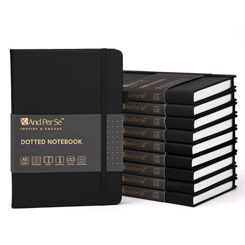 &And Per Se 10-Pack Dotted Notebooks, A5 Hardcover Dotted Journal Set, 160 Pages, 100gsm Paper, Office Supply Bulk Order, Corporate Workshop Materials – 3 Sticker Sheets Each (Black) - color: Black, style: 10 Pack-Dotted