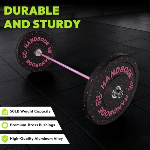 HANDBODE 5lb Mini Barbell, 4 ft Short Beginner Bar for Women Boys&Girls - color: 4 ft Mini Bar, 5 lb, 50 lb, 22.2mm, Pink & Silver