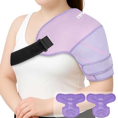 REVIX XL Shoulder Ice Pack Wrap & Brace for Rotator Cuff & Arm, 2 Gel Pack | Reusable Gel Shoulder Brace for Surgery Recovery, Rotator Cuff & Muscle Relief; for Men & Women, Purple - size: Large, style: Purple, 2 Gel Packs+1 Shoulder Brace
