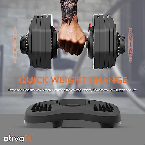 ATIVAFIT Adjustable Dumbbells Set, 5–88LB Quick Adjust Free Weights with Double Safety Lock & Anti-Slip Steel Handle, Space Saving Home Gym Equipment for Full Body Strength Training - color: 88LBS-Black, size: Single