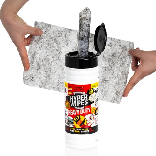 Juniper CLEAN Hyper Wipes, 4 Pack Heavy Duty Hand & Tool Cleaning Wipes, 8"x12" Multi-Surface Cleaning Wipes, Degreasing, All Purpose Cleaner, Mechanic, Work Wipes, 140 Count Canister - size: 35 Count (Pack of 4)