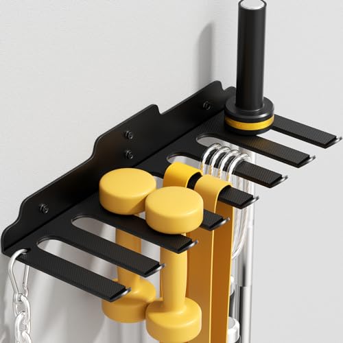 JNIHEEP Olympic Barbell Hanger,Garage Gym Bar Wall Rack,Vertical Barbell Mount Rack,Black Powder Coated,Space Saving Commercial or Home Gym Accessory,Holds Under 33mm Bar Size - color: ‎Black 8 Hooks