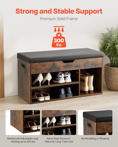 VEVOR Shoe Storage Bench with Padded Cushion, Entryway Bench with Hidden Storage, Holds up to 300 lbs, 31.7 x 12.0 x 17.5 Inches, for Entryway, Hallway, Living Room, Bedroom - size: Hidden storage