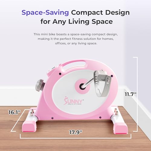 Sunny Health & Fitness Smart Under-Desk Bike Exerciser, Low-Impact Cardio Cycling Equipment for Home/Office, Mini Paddler for Arm/Leg Mobility Training, Free SunnyFit App - color: Pink