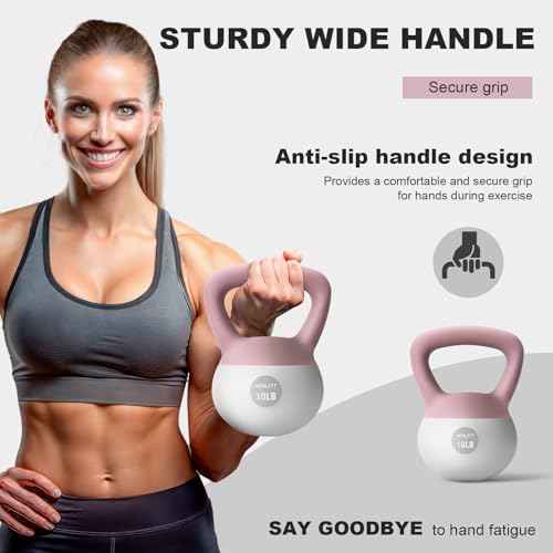 NEALFIT Soft Kettlebell 5LB/10LB/15LB/20LB/25LB, Kettlebells for Home Gym Strength Training, Anti-Slip Fitness Weights for Men Women - color: 20LB Pink-White