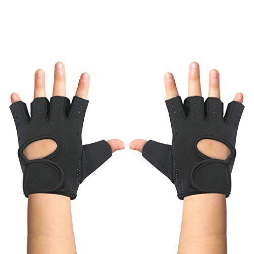 Luwint Kids Fingerless Workout Gloves - Anti-Slip Fitness Mitten for Children Cycling Yoga Weightlifting, 1 Pair - color: Black, size: Medium