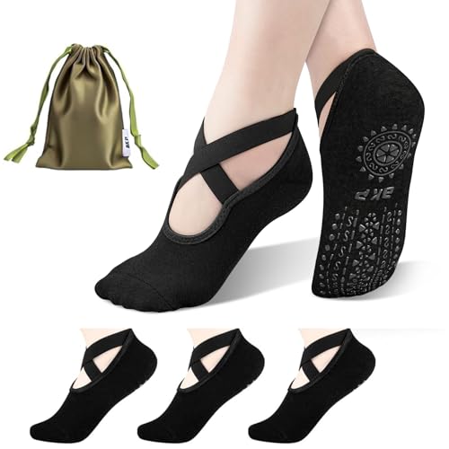 BKP Yoga Socks for Women,Pilates Socks Non Slip Grip Socks Suitable for Ballet,Plasticity,Dance,Home,Training - color: 3pairs-(3black)