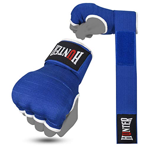 HUNTER Gel Boxing Hand Wraps for Men & Women, Quick Inner Gloves with Wrist Support for MMA, Muay Thai, Kickboxing & Martial Arts Training, Knuckle Protection (Pair) - color: Blue, size: Large-X-Large