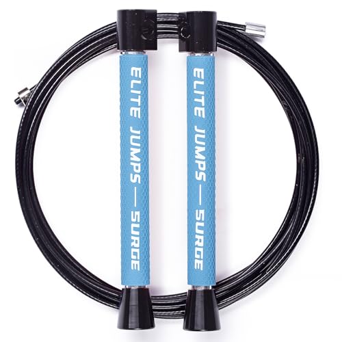 Elite Jumps Surge 3.0 Speed Jump Rope, Double Unders | Patented dual-bearing handle. Kink-resistant cable for premium spin control. Pro speed rope. - color: Powder Blue, size: Surge 4.0