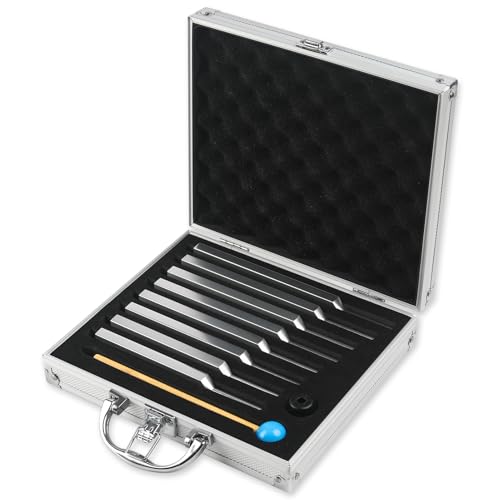 Tuning Fork Medical Sound Healing Set of 8 (256 Hz, 288 Hz, 320 Hz, 341.3 Hz, 384 Hz, 426.6 Hz, 480 Hz, 512 Hz), Unweighted Aluminum Chakra Forks with Reflex Hammer, Storage Bag and Exquisite Package - color: 8 Pcs - Silver