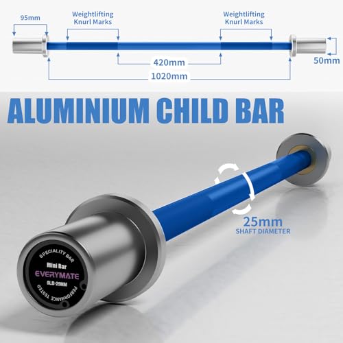 EVERYMATE 5LB Mini Barbell Bar Beginner Women Kid Barbell Total Body Workout Weighted Bar,for Strength Training, for Youth Children New Weightlifting - color: Sliver Sleeves Blue Bar, size: 5LB Mini Barbell