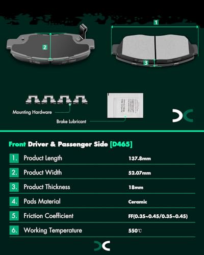 SCITOO D465 Ceramic Brake Pads Kits Front For 1997-1999 for Acura CL,1990-1997 for Honda Accord - size: Front D465-7345