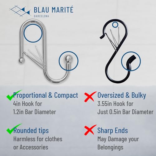 6-Pack Metal S Hooks for Hanging – Heavy-Duty S-Shaped Hook with Safety Buckle – Fits Bars up to 1.2 in – Anti-Drop S-Hooks for Closet, Wardrobes & Storage – Silver (Large) - color: Silver, size: Large - 1.2In Diameter