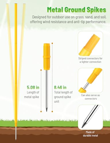 GHB Agility Poles 4 Pack 50" Sports Soccer Training Poles | Detachable Speed Training Equipment Football Accessories with Rubber Base - size: B.Rubber Base+Spike