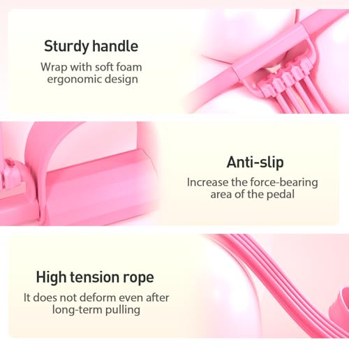 Pedal Resistance Bands with Handles, 2026 New Multifunction Tension Rope Elastic Fitness Band for Home Workout, Yoga, Stretching, Full Body Exercise for Arms, Legs, Waist - color: Pink