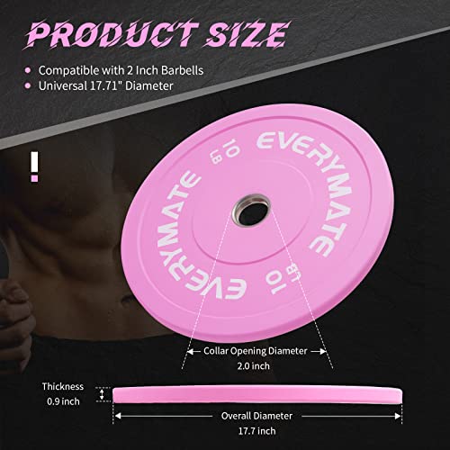 EVERYMATE Change Weight Plates 1.25LB 2.5LB 5LB Set Fractional Olympic Bumper Plates for Cross Training Steel Insert Strength Training - color: 10LBx2, size: Pink