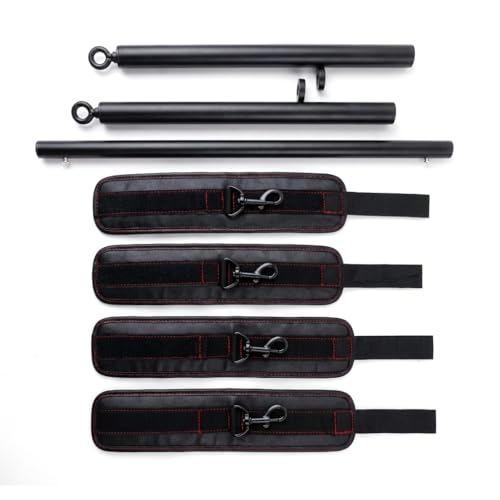 Heavy Duty Stainless Steel Expandable Spreader Bar with 4pcs PU Black--Pink Skull Pattern Detachable Adjustable Straps,Workout Bar for Home Indoor Gym Training Kit - style: Black+Black-Cushioned