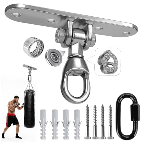 Heavy Bag Hanger,Stainless Wall Ceiling Mount Hook 180°/360° Rotation Wood Beam Holder Body Weight Strength Training Systems, Aerial Yoga Swing & Hammock - size: 4-holes + buckle with 180° + 360° rotation