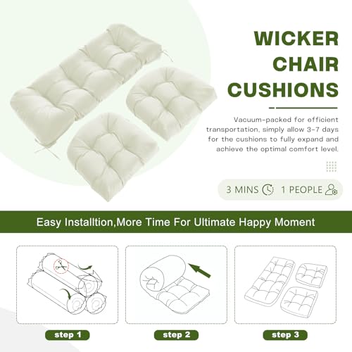 Wicker Chair Cushions Set, 2 U-Shaped Cushions & 1 Loveseat, Waterproof Outdoor Loveseat Cushion for Patio Furniture, Settee Bench Pad All Weather,Beige - color: Beige